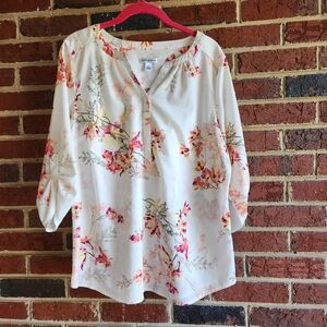 Croft & Barrow Floral Blouse 3 Quarter Lenth Sleeve Pink Flowers Medium Sheer